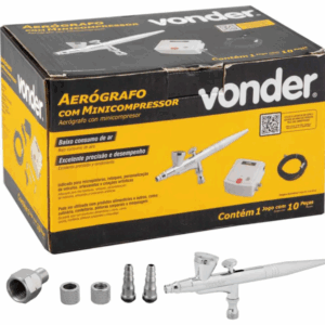 Kit Aerógrafo Bivolt com Minicompressor Vonder para Pintura, Artesanato, Modelismo e Retoques, com Mangueira e Acessórios